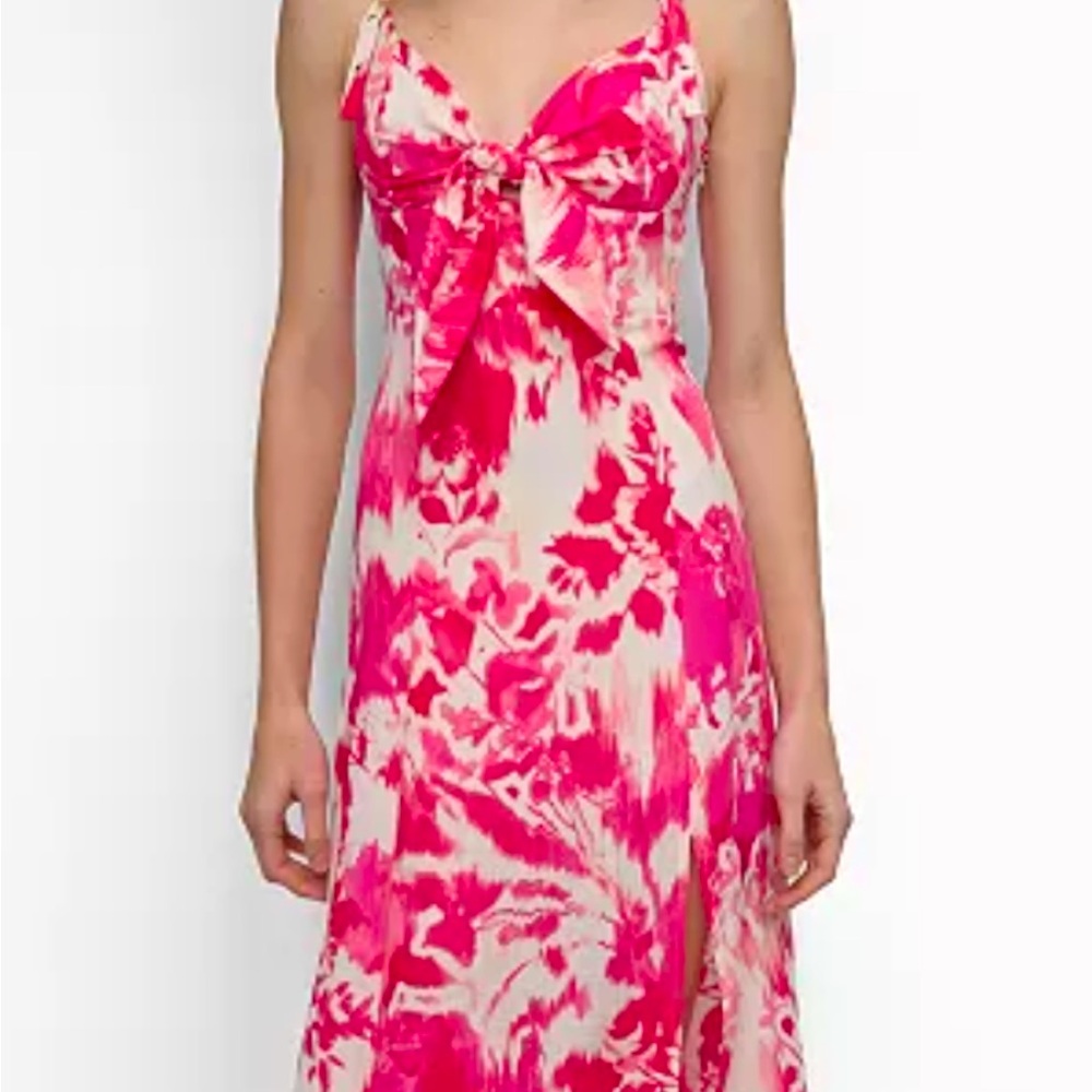 DKNYC Pink and White Tie-Front Midi Dress
